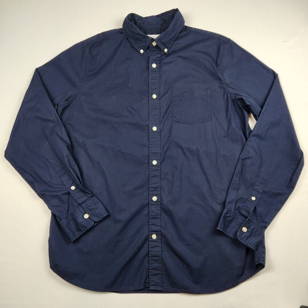 Gap Navy Long Sleeve Button-Down Standard Fit Stretch Mens L Casual Preppy